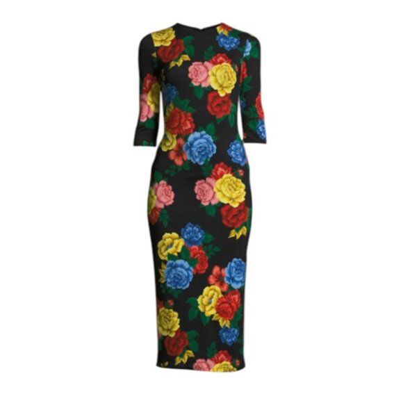 Alice + Olivia Delora black floral midi bodycon dress size 4 - Picture 5 of 8